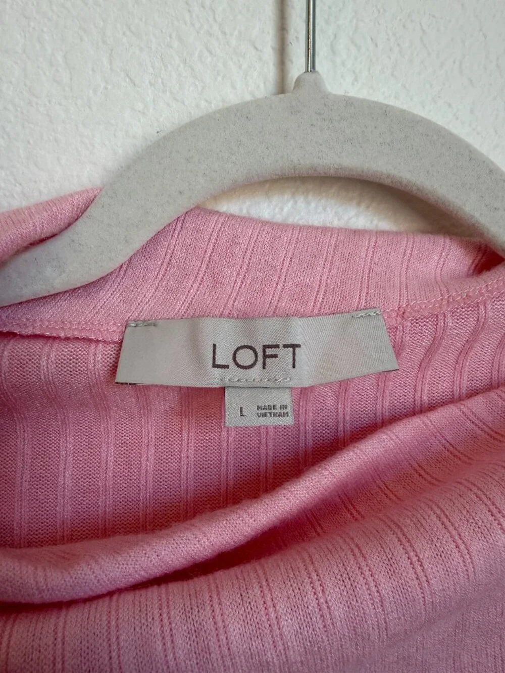 LOFT Cozy Ribbed Asymmetric Neck Top Pink Salt Size Large